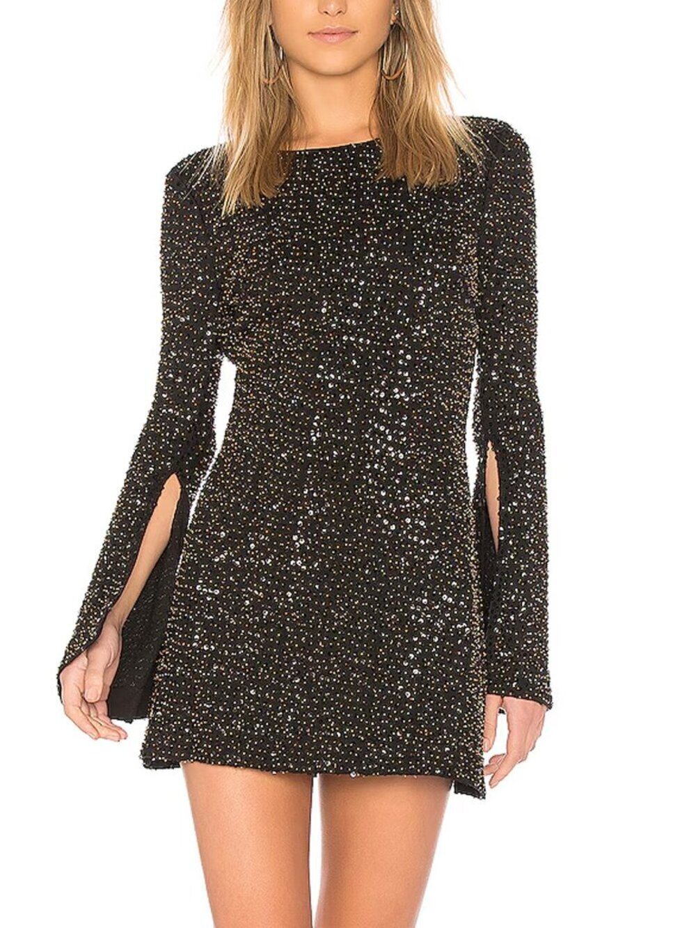 NBD Smyth Black & Brass Sequin Open Back Mini Dress Size S
